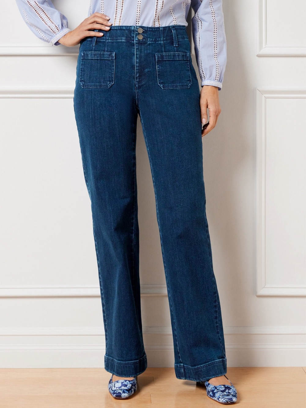 Talbots Relaxed Jean Trouser Wide Leg Clara Wash Patch Pockets